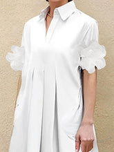 Pleated Solid Color Split-Joint A-line Loose Lapel Shirt Dress Maxi Dresses